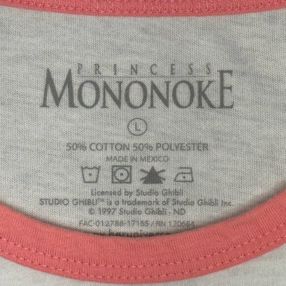 Princess Mononoke T Shirt Womens Large White Pink Ringer Tee Anime Graphic L - Picture 3 of 7